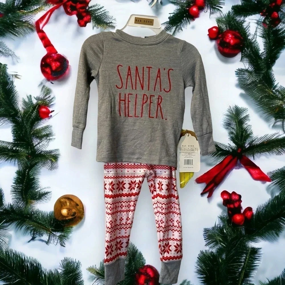 NWT Rae Dunn 2t and 7 gender neutral Christmas‎ pajamas.